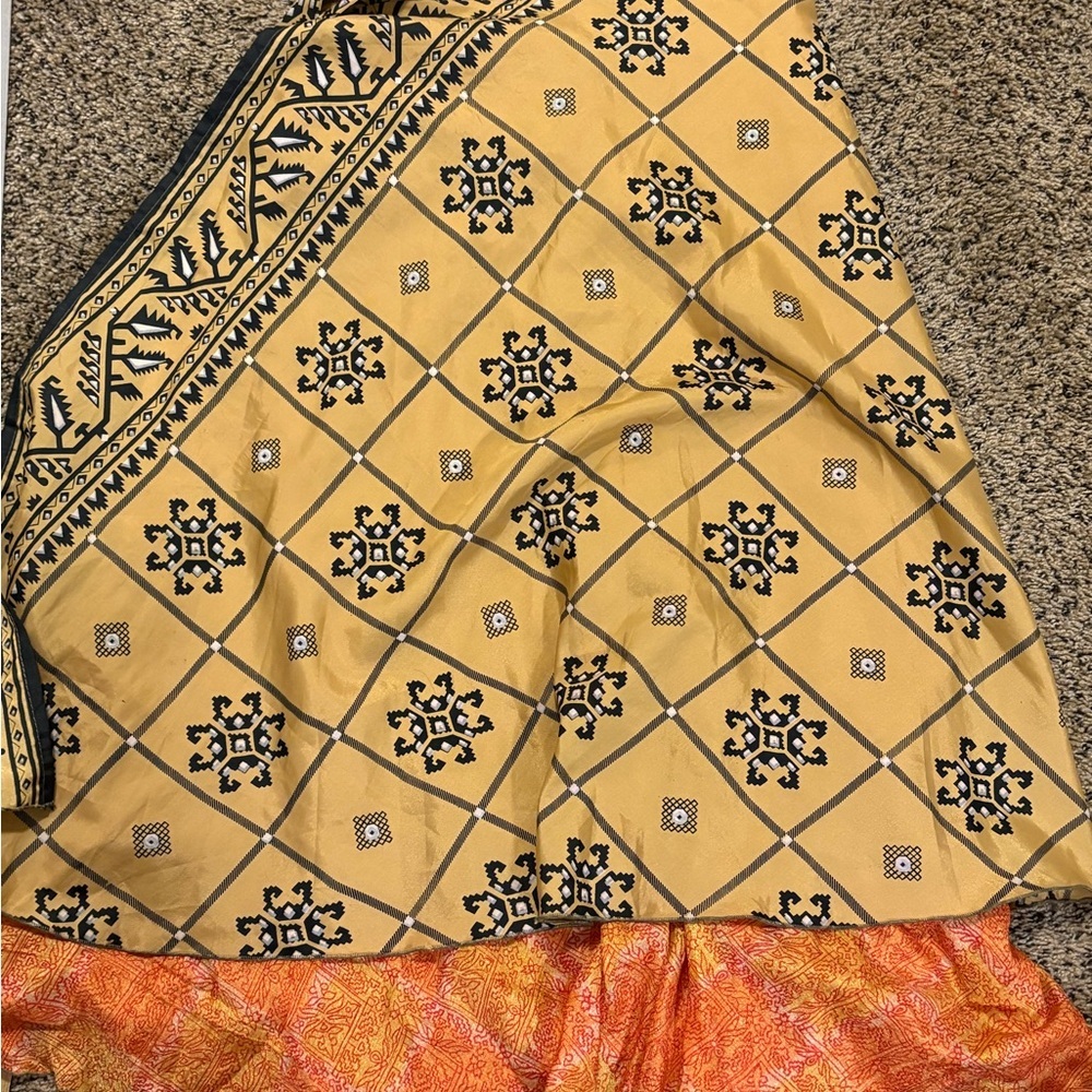 Elegant Yellow and Orange Patterned Skirt or dress. Wear 20+ different ways!!